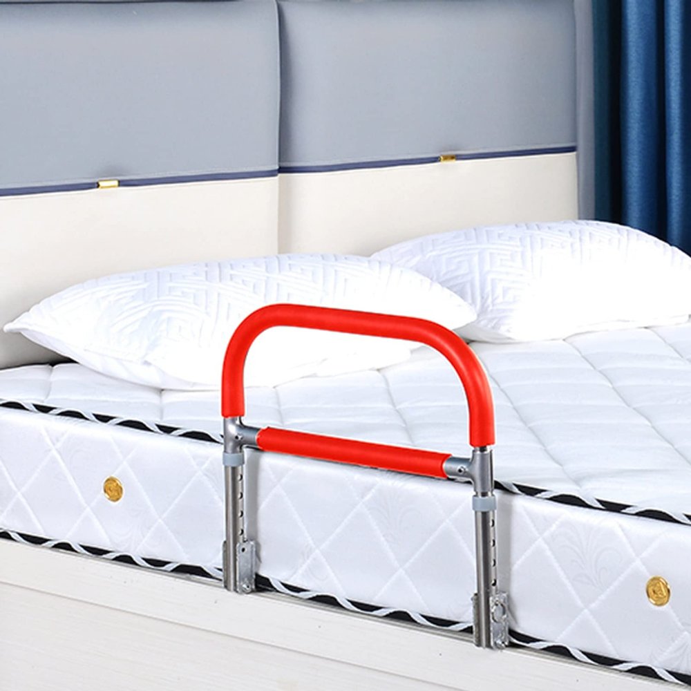 YLFBDD Old Man's Bedside Railing, Bedside Fall Prevention Grab Bar Mobility Aid, Adjustable Adult Bed Rail, Stability Standing Bar Handle, Fits King, Queen (Color : Red, Size : 60 * 36 * 23cm)