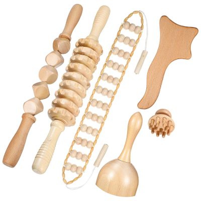 Gogogmee 6pcs Wooden Massage Tools for Body Relaxing Back Shoulder Spa Kit Contour Board Engraved Roller Stick Sculpting Tools for Women Men