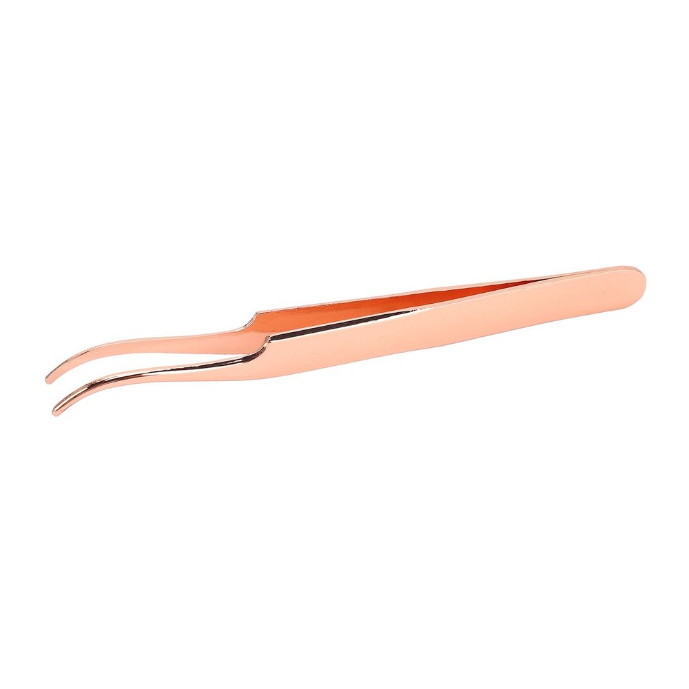 Rose Gold Curved Lash Tweezer with Tight Clip Design and Thin Flat Handle, Easy To Clean Stainless Steel Eyelash Tool for Girls, Ideal for False Eyelashes Application and Removal