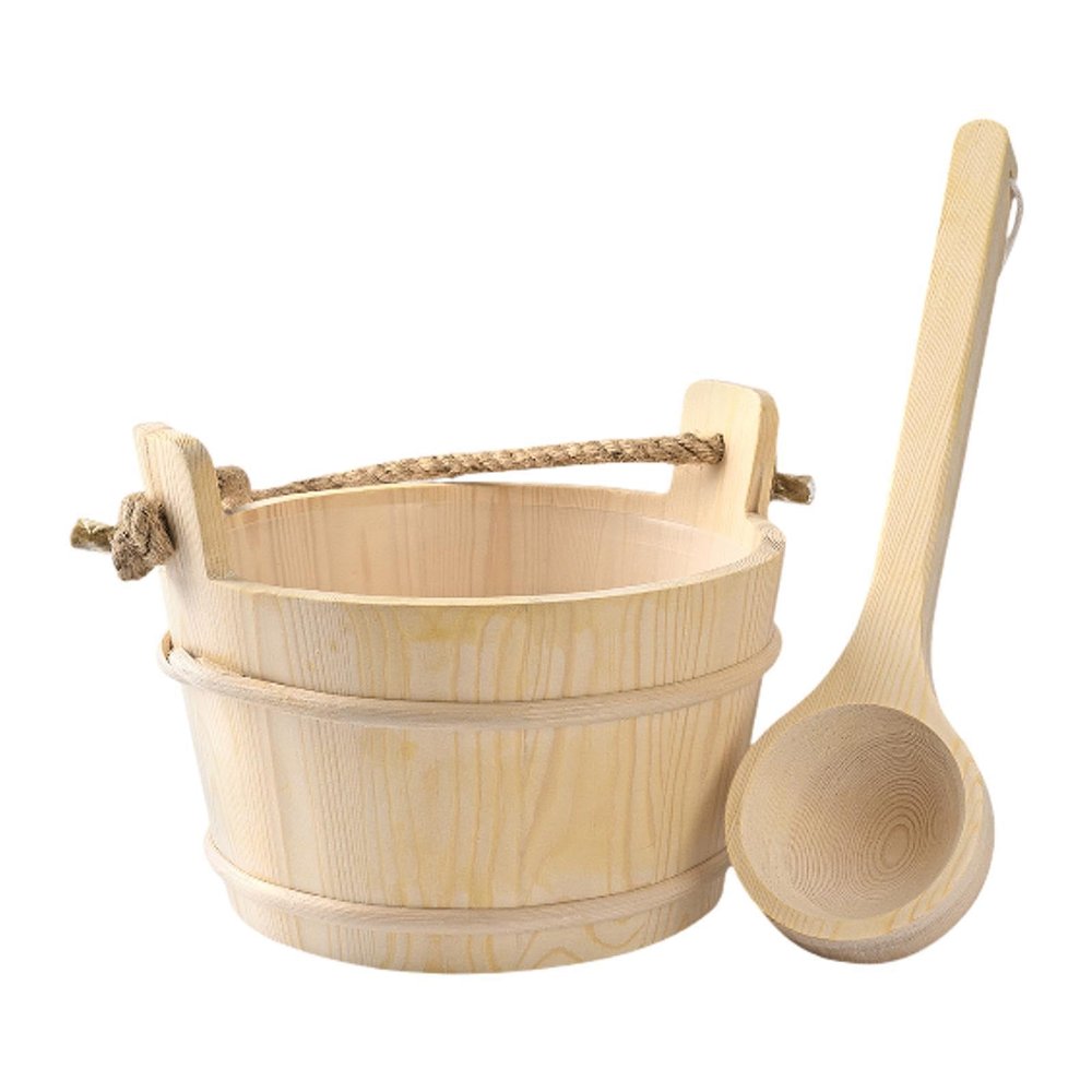  Wood Sauna Bucket and Ladle SPA Steaming Bathroom Tool Bath Accessories for Hotel
