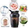 Protein Shaker Bottle 350ml with Mixing Ball BPA-Free Meal Replacement Shaker CupsLeakproof Flip On Lid Dishwasher Safe Gym Bottles for Men & Women Gym Sports Protein Supplement Fitness (Black) view 4