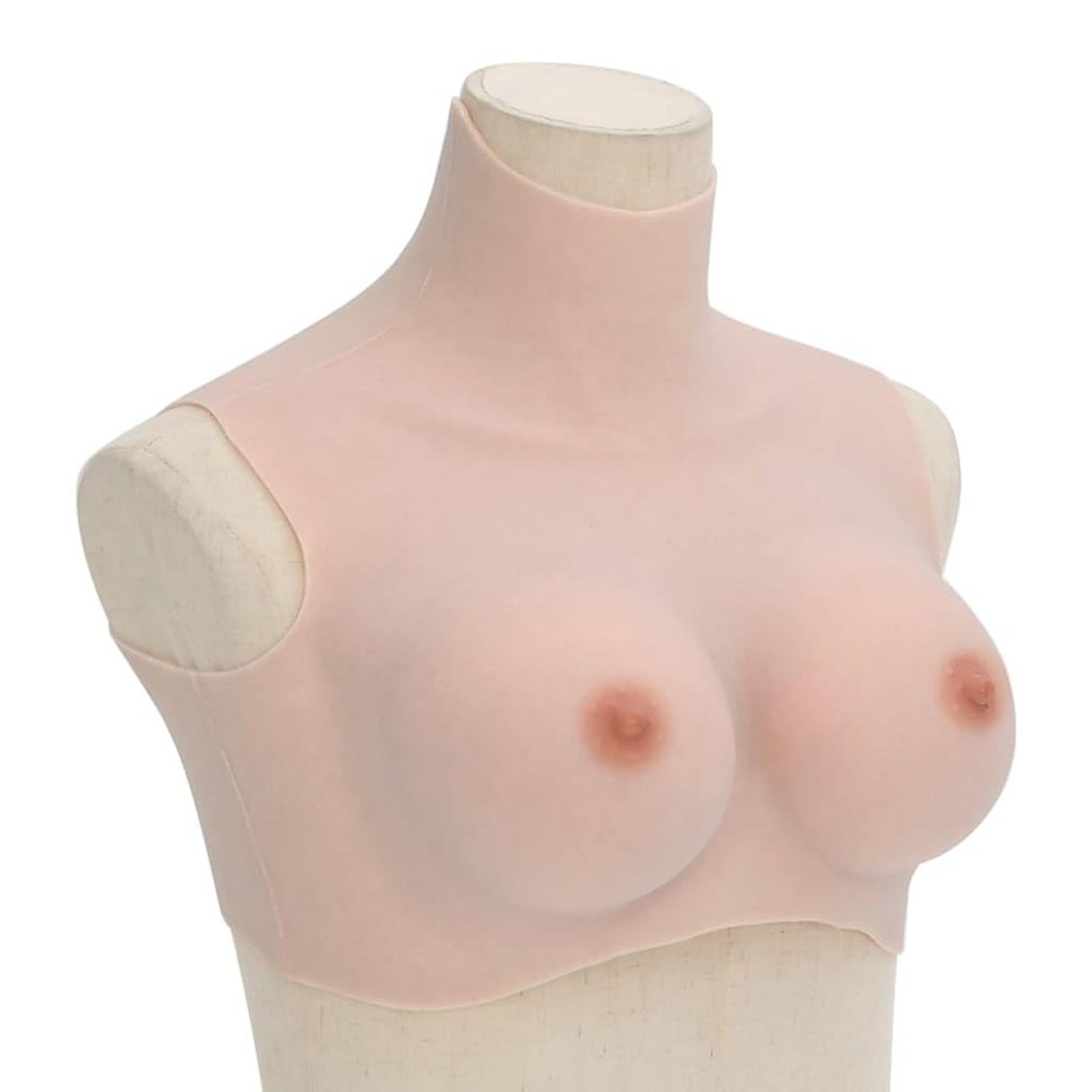 vidaXL Silicone Breastplate, Breast Form for Transgender Drag Queen Cosplay Mastectomy, High Collar Fake Boobs, Fake Breast, Caucasian D Cup