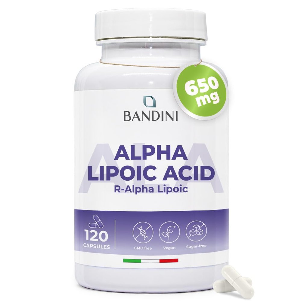 Bandini Alpha Lipoic Acid 650mg | 120 High Strength ALA Vegan Capsules | 4 Month Supply | Alpha-Lipoic Acid Powerful Antioxidant | Maximum Absorption Aminoacid Supplement | No Synthetic Binders
