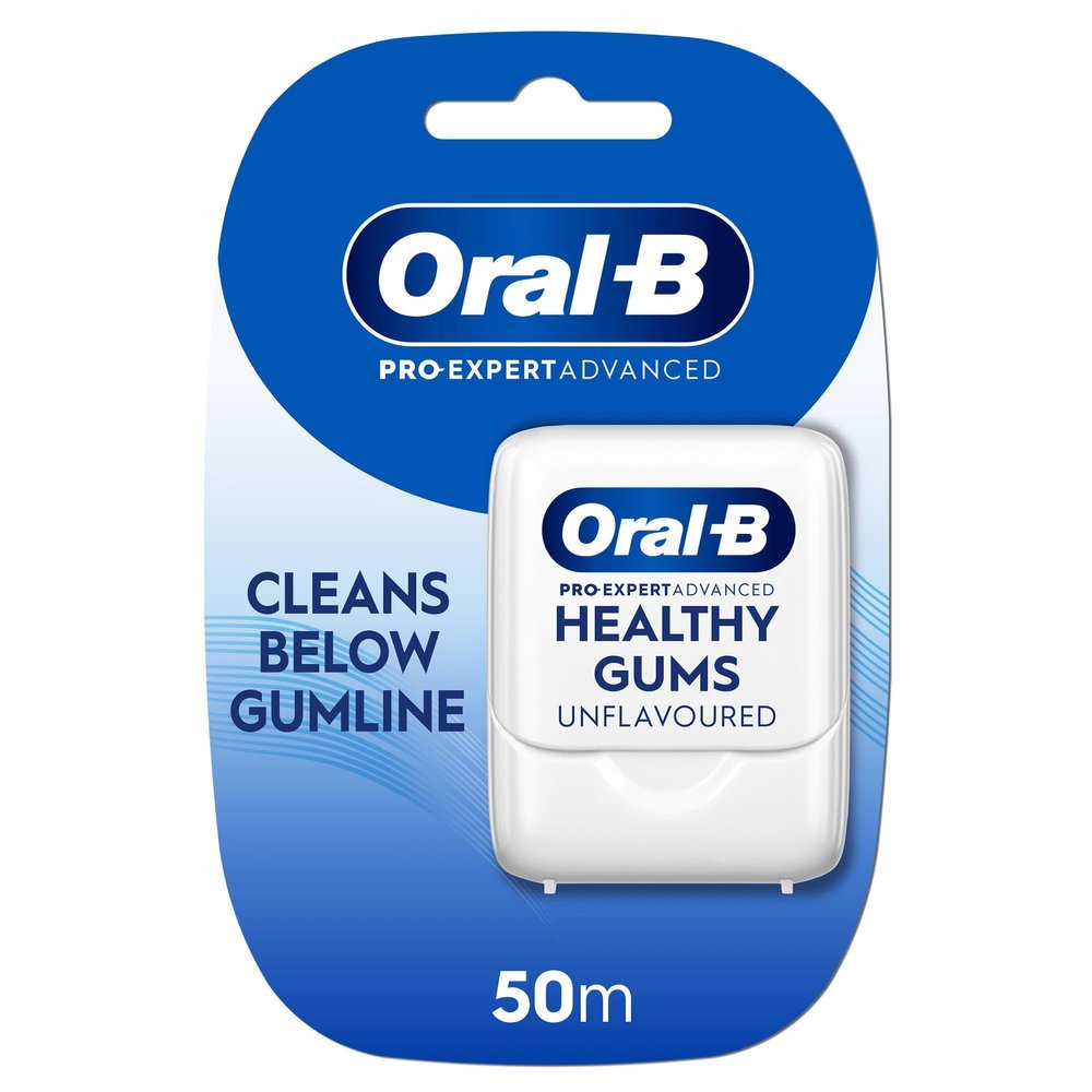 Oral-B Pro-Expert Advanced Waxed Dental Floss - Healthy Gums - Helps Prevent Gum Problems- Cleans Below The Gumline - Unflavoured Dental Tape - 50m