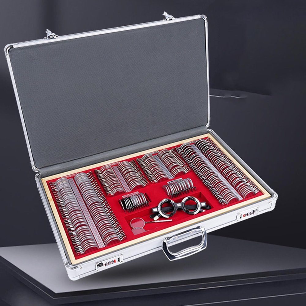 Lakenbroade 266Pcs Optical Trial Lens Set Optometry Kit Metal Rim Ophthalmic Lenses + Aluminum Case + Trial Frame + Cross Cylinders