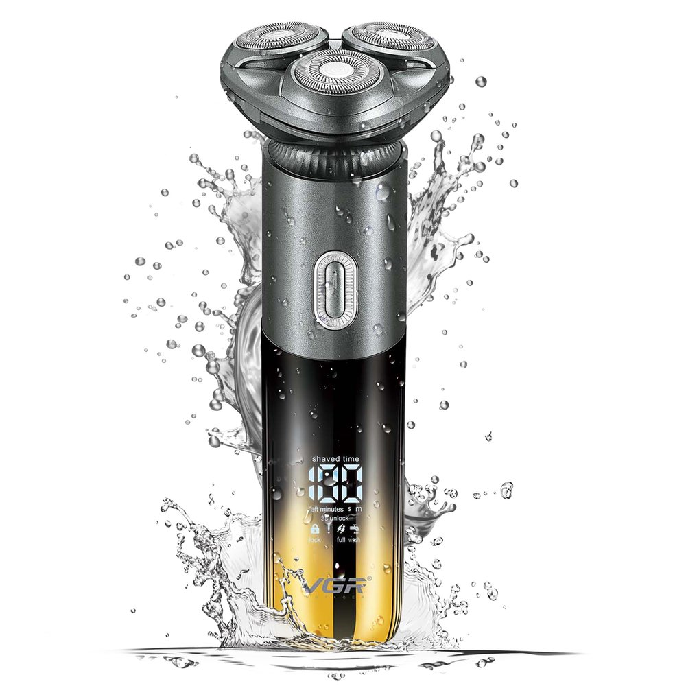 VGR Electric Rotary Shaver for Men - Face Beard Hair Razor - Cordless Rechargeable via USB-C - 200 Minutes Battery - Waterproof Shaving Machine - Wet or Dry Close Shave for Adults, Gents, Teenage Boy