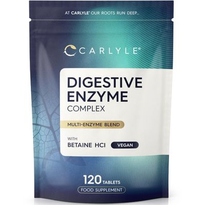 Digestive Enzyme Supplements with Betaine Hydrochloride | 120 Tablets | Complex with Lactase, Amylase & Lipase | Suitable for Vegetarians and Vegans | by Carlyle