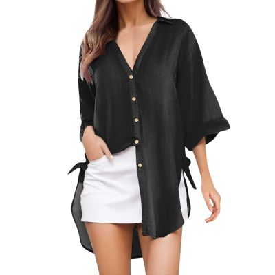 WILLBEST Casual Womens Winter Clothes Cotton-Blend Checked Shirt Jeans Jacket for Women Flare and Flowy tie Front Xmas Graphic Button Down Black and White Striped Jumper y2k Jacket Jumper for Men