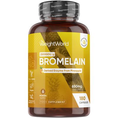 Bromelain Supplement | 650mg per Serving | 180 Vegan Capsules | 2500GDU/g | Bromelain Capsules Enzyme Derived from Pineapple | 6 Months Supply | Magnesium Stearate-Free, Non-GMO & GMP-Approved