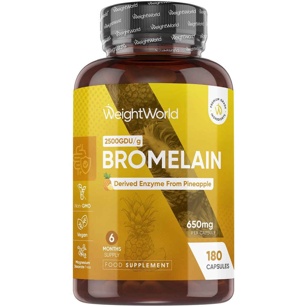 Bromelain Supplement | 650mg per Serving | 180 Vegan Capsules | 2500GDU/g | Bromelain Capsules Enzyme Derived from Pineapple | 6 Months Supply | Magnesium Stearate-Free, Non-GMO & GMP-Approved