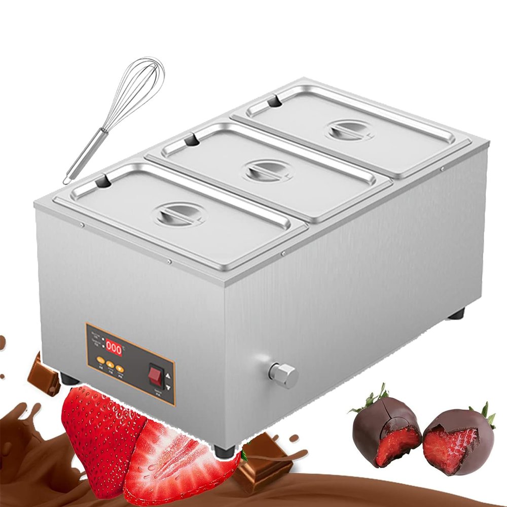 WHRAOY chocolate melter(1/2 /3 Pot), Chocolate Warmer,Temperature:0~95C,Mechanical Knob Control, Overheating protection, for Ketchup, Chocolate, Cheese, Fudge, Caramel,3Pot