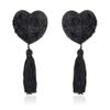 1 Pair Women Sexy Sequin Nipple Covers With Tassels Heart Shape Nipple Stickers Sex Product Chest Stickers Reusable Breast Pasties (Black) view 1