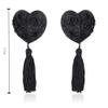 1 Pair Women Sexy Sequin Nipple Covers With Tassels Heart Shape Nipple Stickers Sex Product Chest Stickers Reusable Breast Pasties (Black) view 3