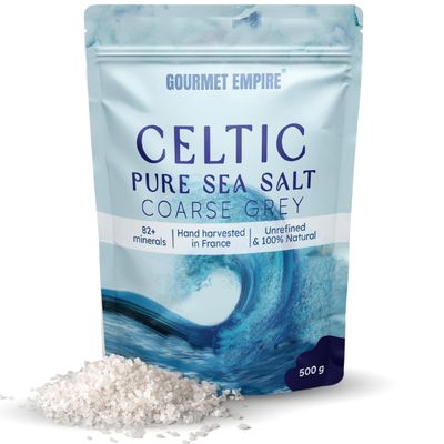 Celtic Sea Salt Organic  500g Pure Unrefined Hand-Harvested in France  82 Minerals Crystal in Ziplock Foil Packaging  Non-GMO, No Additives  Authentic