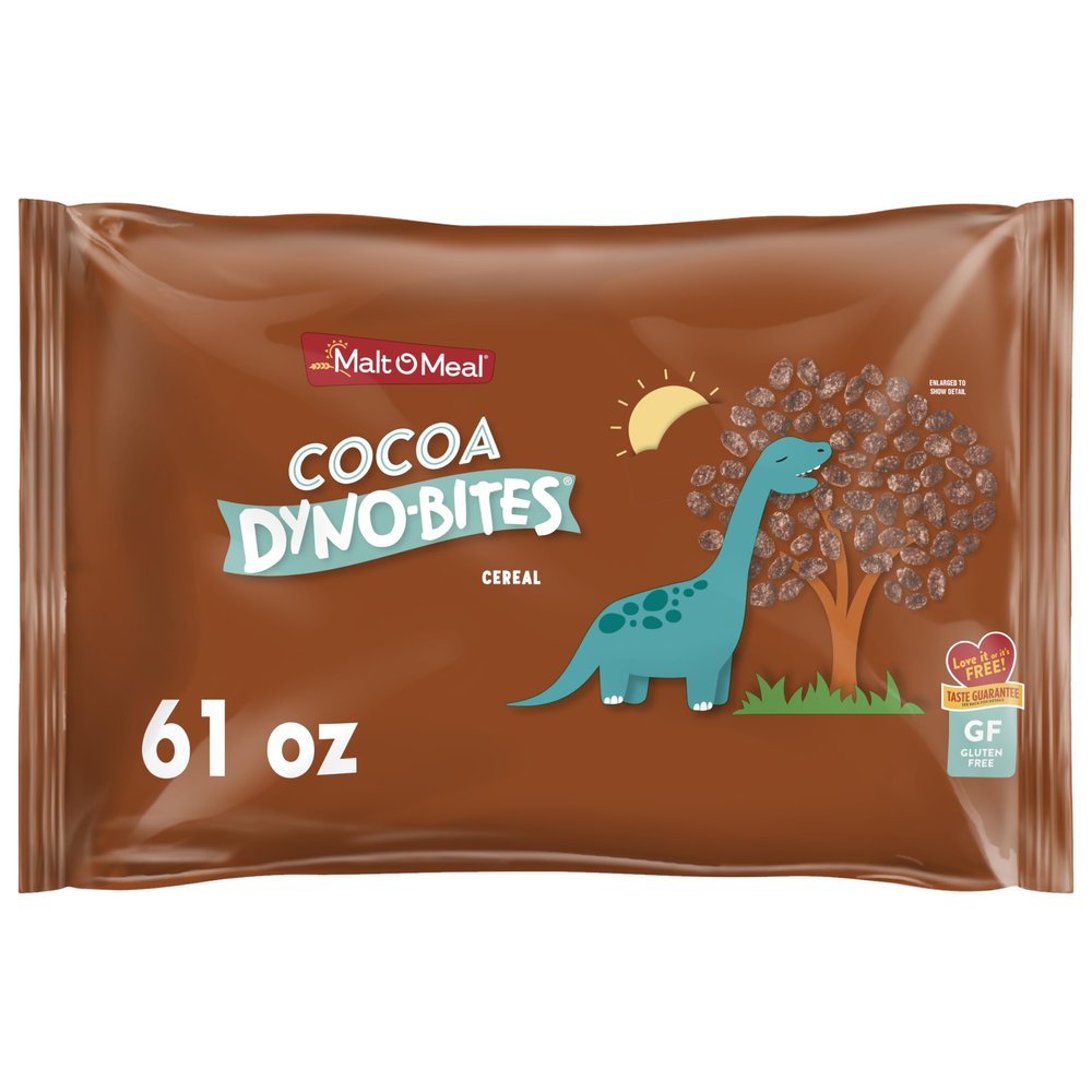 Malt-O-Meal Cocoa Dyno Bites Gluten Free Breakfast Cereal, Crispy Rice Puff Cereal, Large Cereal for Family, 6 oz Resealable Cereal Bag