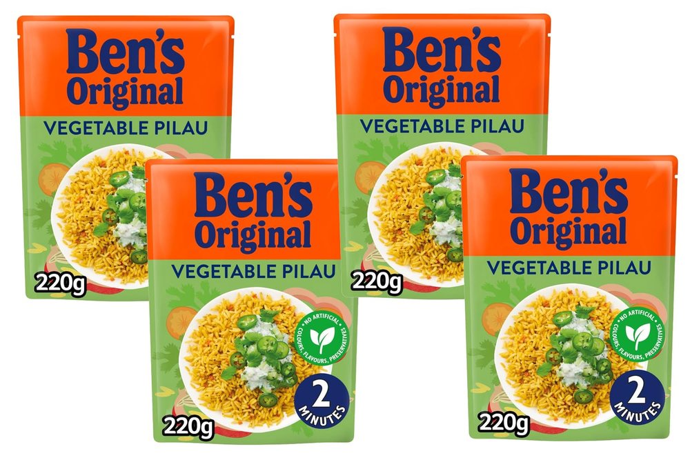Bens Original Microwave Rice 220g | Different Flavours (4, Vegetable Pilau)