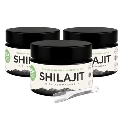 3 x VitalizeNature Shilajit - 3 x 30 g Shilajit Original + Ashwagandha - Natural Himalayan Shilajit - 500 mg Shilajit Resin per Daily Dose & 100 mg Ashwanganda
