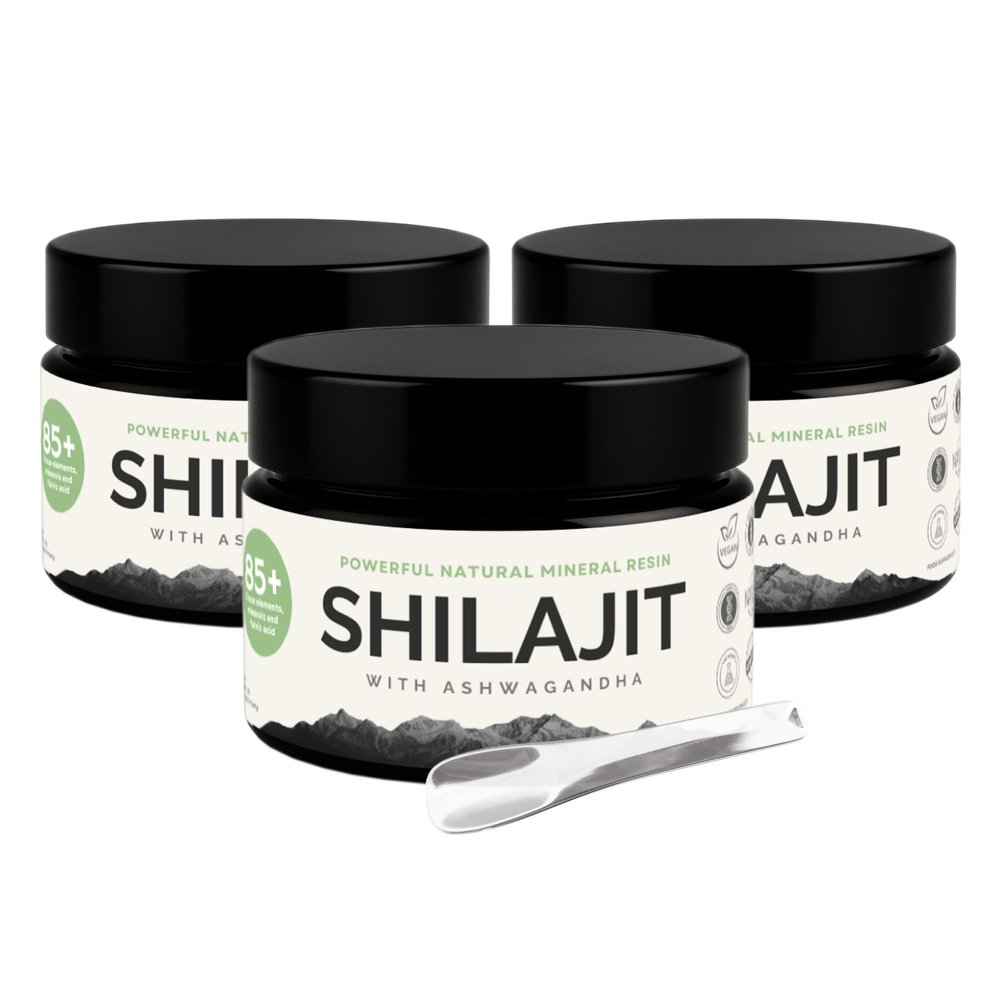 3 x VitalizeNature Shilajit - 3 x 30 g Shilajit Original + Ashwagandha - Natural Himalayan Shilajit - 500 mg Shilajit Resin per Daily Dose & 100 mg Ashwanganda