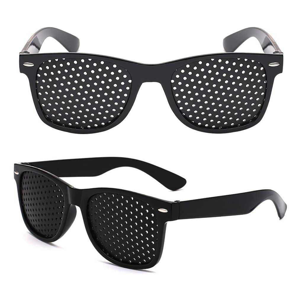 2Pcs Pinhole Glasses, Grid-Glasses for Eye Training, Vision Improvement & Relaxation, Unisex, Small Hole for Fatigue Relief (Black)