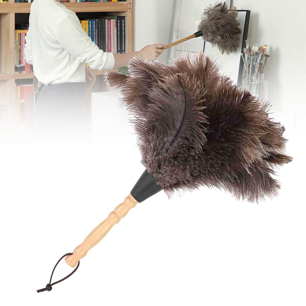 34cm Ostrich Feather Duster Reusable Handheld Duster Soft Feathers Ostrich Cleaning Supplies Removal Anti static Cleaning Tool with Wooden Handle for Cars Blinds Furniture