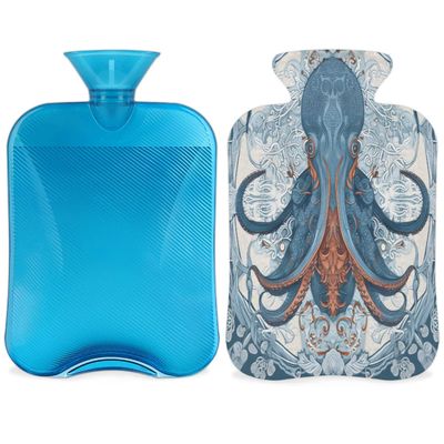 Vintage Flower Octopus Hot Water Bottle with Cover 2L Large Capacity Bottle Water Bag for Cosy Nights Relief Pain Back Neck and Shoulders