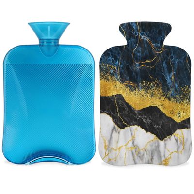 Marble Art Design Hot Water Bottle with Cover 2L Large Capacity Bottle Water Bag for Cosy Nights Relief Pain Back Neck and Shoulders