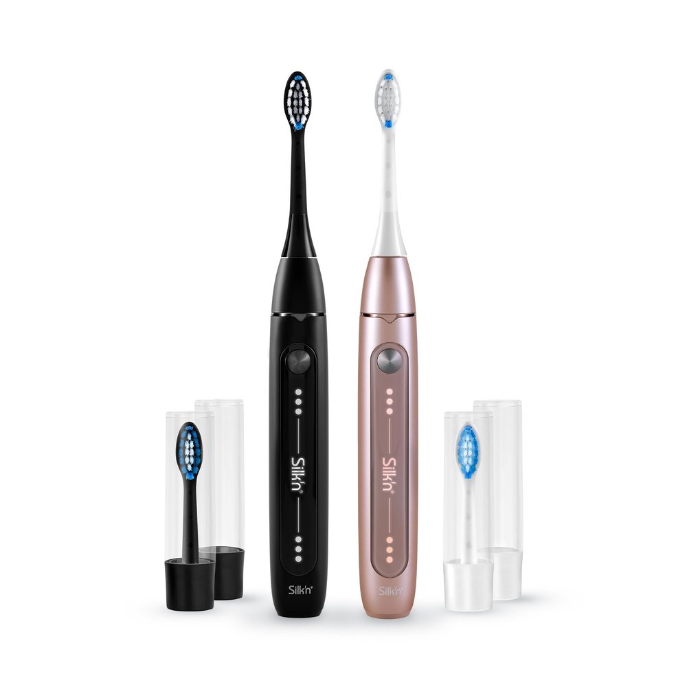 Silk'n Sonic Electric Toothbrush Bundle - SonicYou - Up to 300 Days of Autonomy - Suitable for Sensitive Teeth - 2 Pieces with 2 Brush Heads - Giftset Black and Rosegold