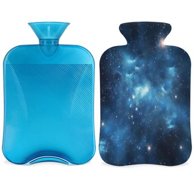 Galaxy Starry Night Hot Water Bottle with Cover 2L Large Capacity Bottle Water Bag for Cosy Nights Relief Pain Back Neck and Shoulders