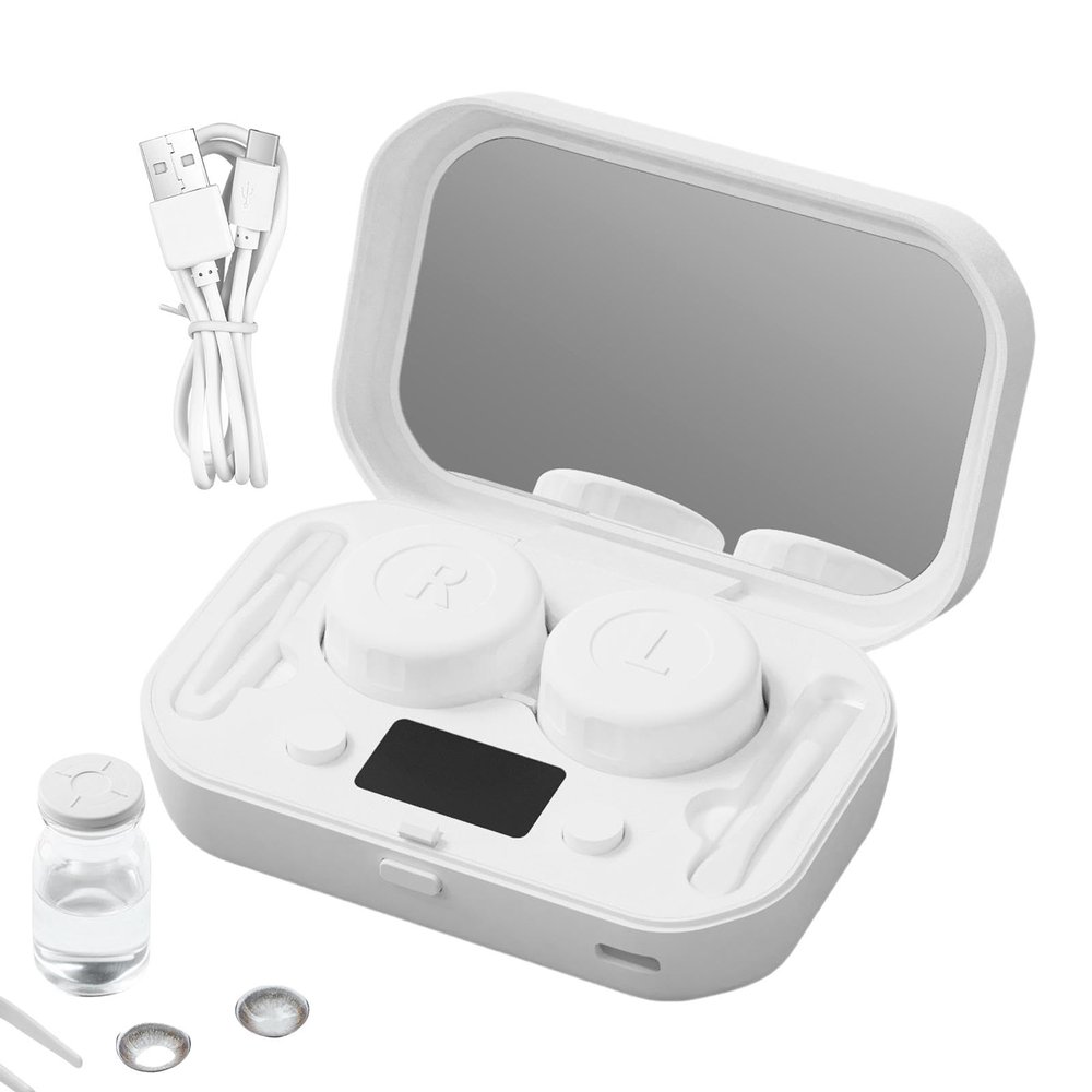 Contacts Cleaner, Ultrasonic Lens Cleaning Machine, Clean Care with Charger, Solution Soak Case for Hard, RGP, Soft Lens