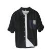 MQMYJSP Summer Men's Casual Half Sleeve Cotton Shirt Color Matching Loose Double Chest Pockets Workwear Tops Shirts for Man Black XL view 1