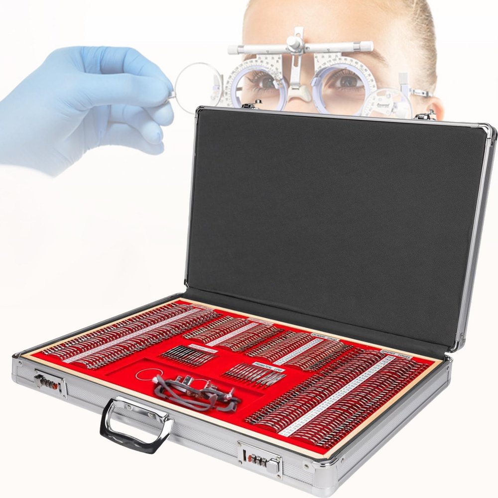 266 PCS Optical Trial Lens Set, Precise Optical Lens Optometry Kit Metal Rim Optometry Kit with Free Trial Frame, Metal Rim Optometry Test Trial Frame with Aluminium Case