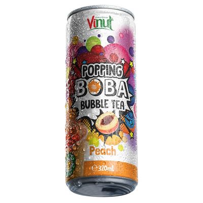 Vinut Popping Boba Bubble Tea 320ml | Natural Fruit Flavours, Ready to Drink - Strawberry, Peach, Mango, Lychee (Peach)