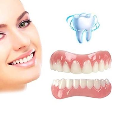 False Teeth Upper and Lower 1 Pcs Instant Veneers Dentures, Temporary Teeth Straightening Kit Clip in Veneers Teeth, Silicone Dentures Covers The Bad Teeth for Women and Men