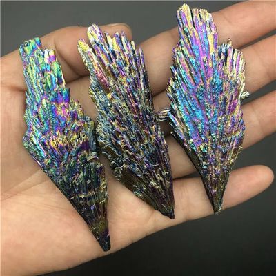 QINGQI Natural Stone Rainbow Titanium Black Tourmaline Aura Quartz Crystal Peacock Tail Decor Crafts Natural Quartz Crystals(50-80 grams)