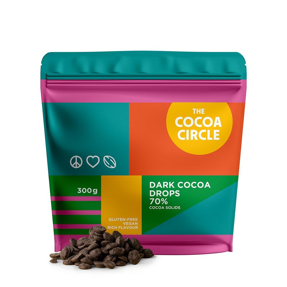 The Cocoa Circle 70.5% Cocoa Drops - 300g | Single-Origin, Whole Bean Roasted Chocolate with Fruity Notes & Smooth Flavor | Ideal for Baking & Pastry Creations