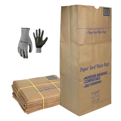 30 Gallon Lawn & Leaf 2-Ply Heavy-Duty Yard Waste Compost Refuse Paper Bags, Eco-Friendly, Tear Resistant, Self Standing, Biodegredable, Made in USA, 30 Count