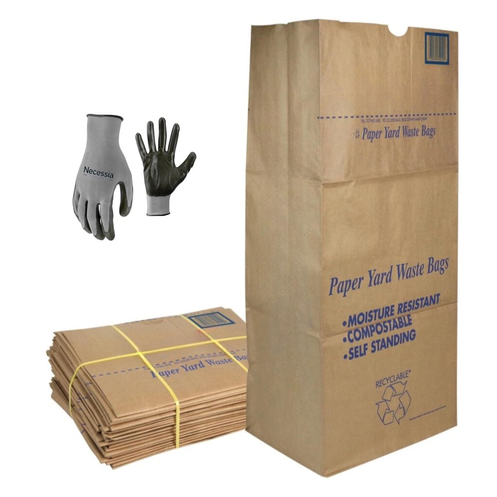 30 Gallon Lawn & Leaf 2-Ply Heavy-Duty Yard Waste Compost Refuse Paper Bags, Eco-Friendly, Tear Resistant, Self Standing, Biodegredable, Made in USA, 30 Count