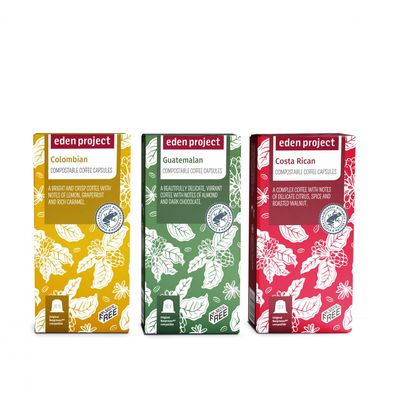 60 PLASTIC FREE Mixed Eden Project Home compostable Nespresso Compatible Capsules (2 x 10 Colombian, 2 x 10 Costa Rican, 2 x 10 Guatemalan)