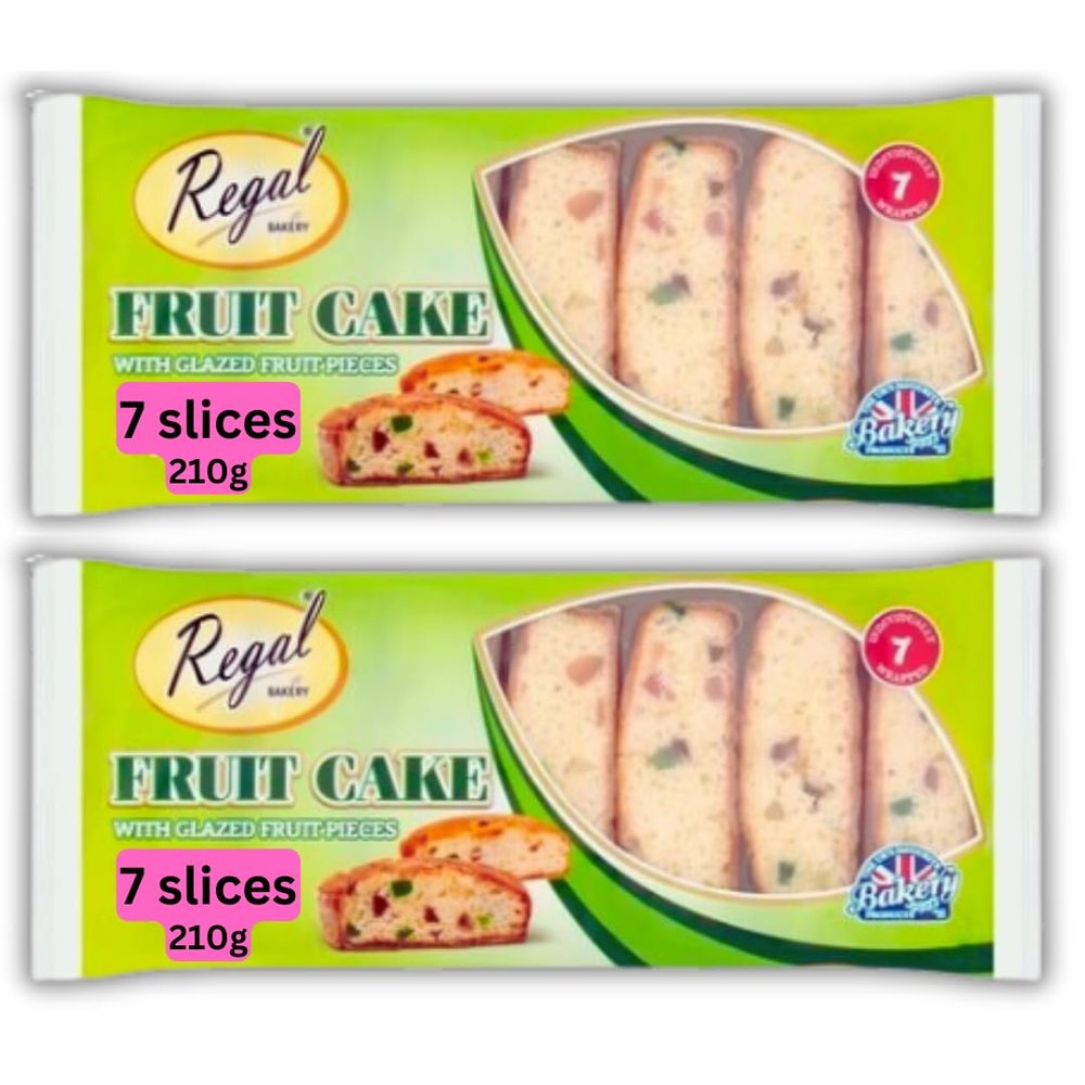 HALAL Fruit Cake with Glazed Fruit, Individually wrapped slices, Halal Sweets (2 packs, 14 slices)