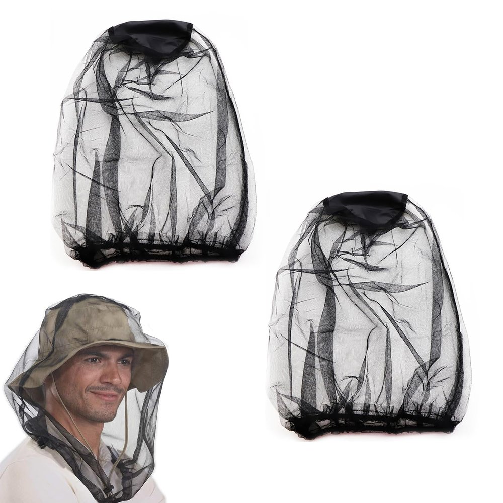 2Pcs Midge Head Net Mosquito Head Protecting Net Face Mesh for Mosquitoes Bugs Fly Insects Gnats Midges Encrypted Fine Mesh Insect Netting Cover for Outdoor Fishing Camping Hiking Climbing Walking