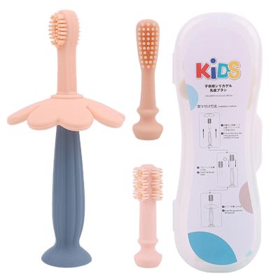 Children's Manual Toothbrush, Silicone Toothbrush with Brush Heads, Portable Toothbrush for Kids, Manual Outdoor Portable Nursery Bathroom for Camping Toothbrush for Kids with Travels Case