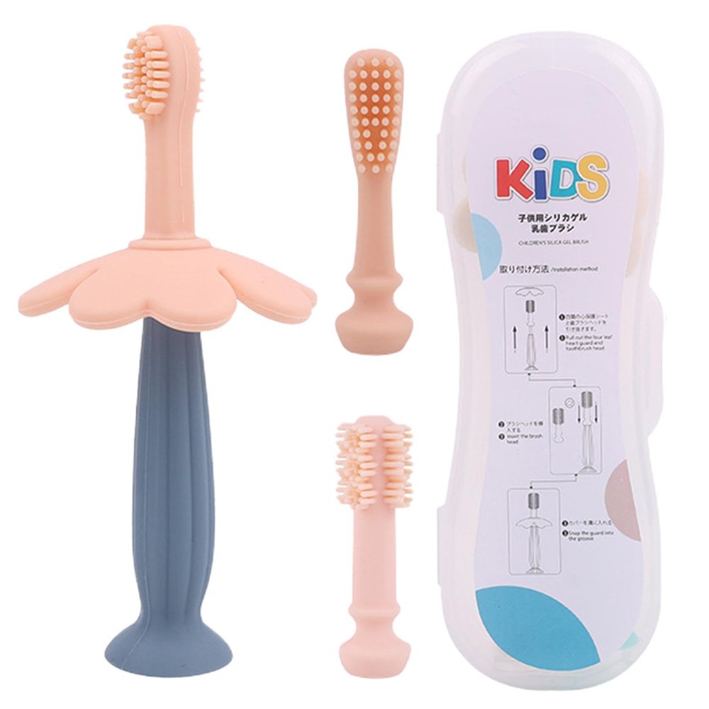 Children's Manual Toothbrush, Silicone Toothbrush with Brush Heads, Portable Toothbrush for Kids, Manual Outdoor Portable Nursery Bathroom for Camping Toothbrush for Kids with Travels Case