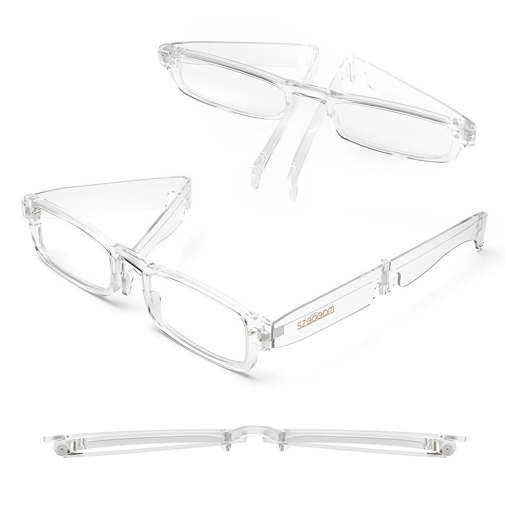 SZEOEOM Folding Reading Glasses Portable Pocket Readers Slim ultra-thin Compact readers Travel BlueLight Blocking Women Men (Transparent, 2.5, Dioptres)