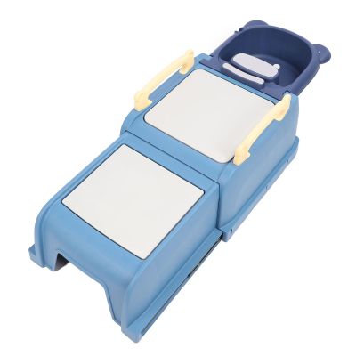 Toddler Shampoo Chair, Sturdy Plastic Scalable Laying Board Kids Shampoo Chair Non Slip Foot Pad Unique Headrest Removable Basin Toddler Hair Washing Chair with Handrails (Blue)
