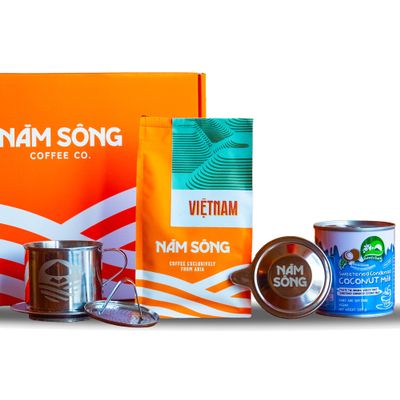 Nam Song Vietnamese Coffee Maker Set 8oz Stainless Steel Phin Coffee Filter with 220g Ground Vietnam Roast & Vegan Coconut Condensed Milk No Paper Filters Needed