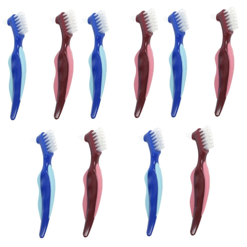 minkissy 10pcs Denture Toothbrush Denture Brush Double Sided Travel Care Tool Soft Bristles