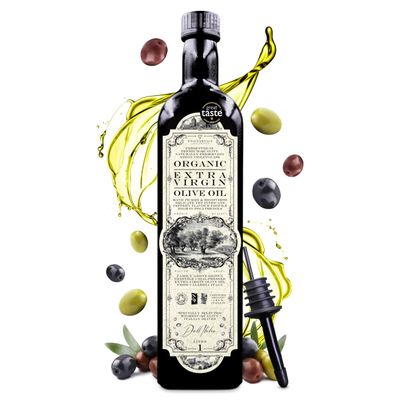 Organic Extra Virgin Olive Oil 1000ml | Prestige Cold Pressed Olives From Calabria, Italy | High Polyphenols | Premium Naturally Preserving Miron Violet Glass | 1L Vegan Friendly (Bottle + Pourer)