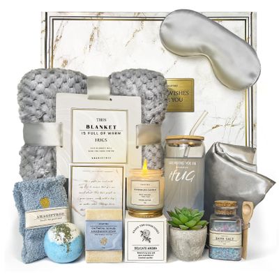 Get Well Soon Gift Baskets - 12PC Care Package for Women After Surgery, Birthday, Sympathy & Grief Gifts (Grayish)