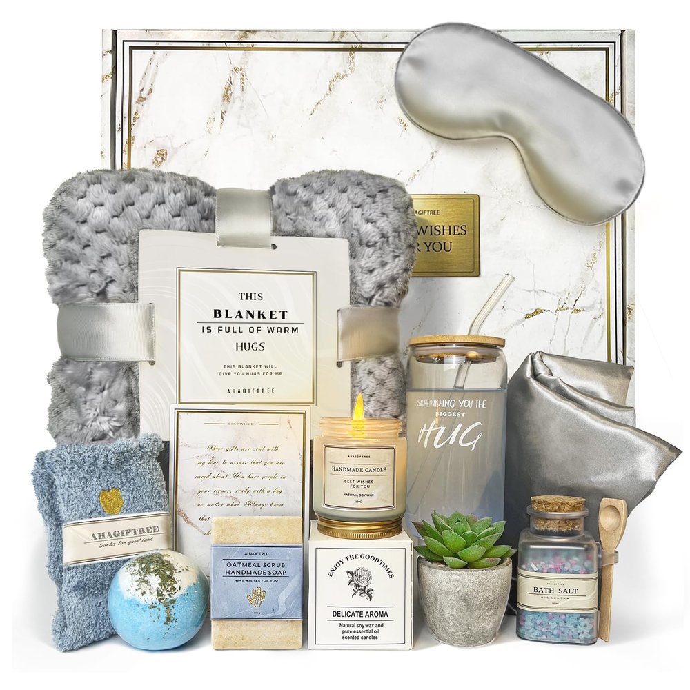 Get Well Soon Gift Baskets - 12PC Care Package for Women After Surgery, Birthday, Sympathy & Grief Gifts (Grayish)