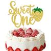 1 Pack Sweet One Cupcake Topper Glitter First Birthday Strawberry Cake Pick for Fruit Baby Shower 1st Birthday Berry Sweet Party Cake Decorations Supplies Gold view 1